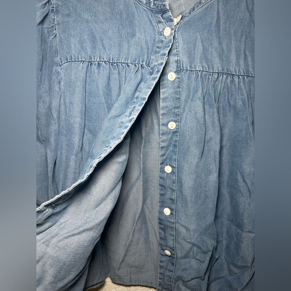 Saks Fifth Avenue Blue Button-Up Denim Tunic Womens Size M Blouse - Picture 6 of 7